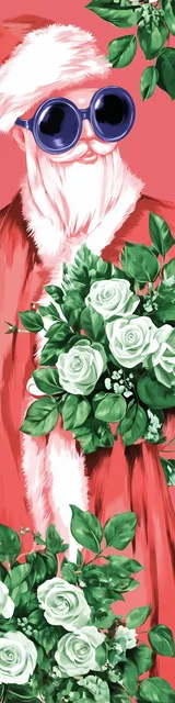 Free printable Christmas bookmarks of Santa wearing round sunglasses